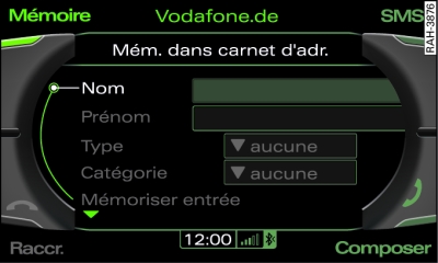 Mémorisation d'un numéro de téléphone dans le carnet d'adresses